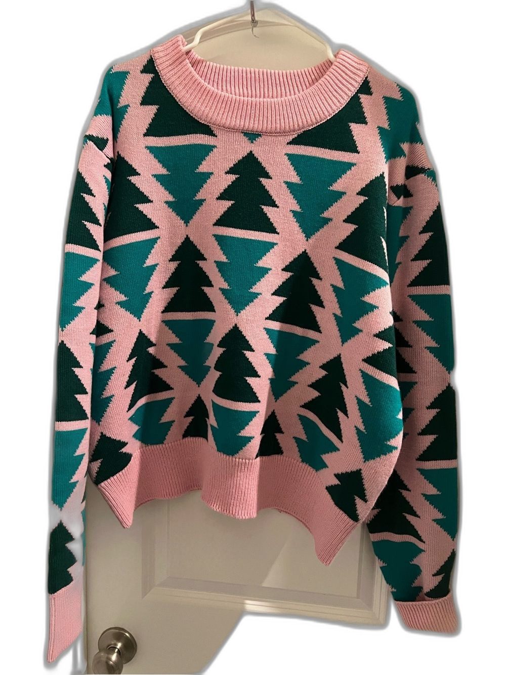 Grayson Threads XL Pink Teal Christmas Tree Knit Sweater
